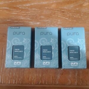 THREE UNOPENED PURA OPEN AIR TECH FRESH BERGAMONT FRAGRANCE REFILLS.